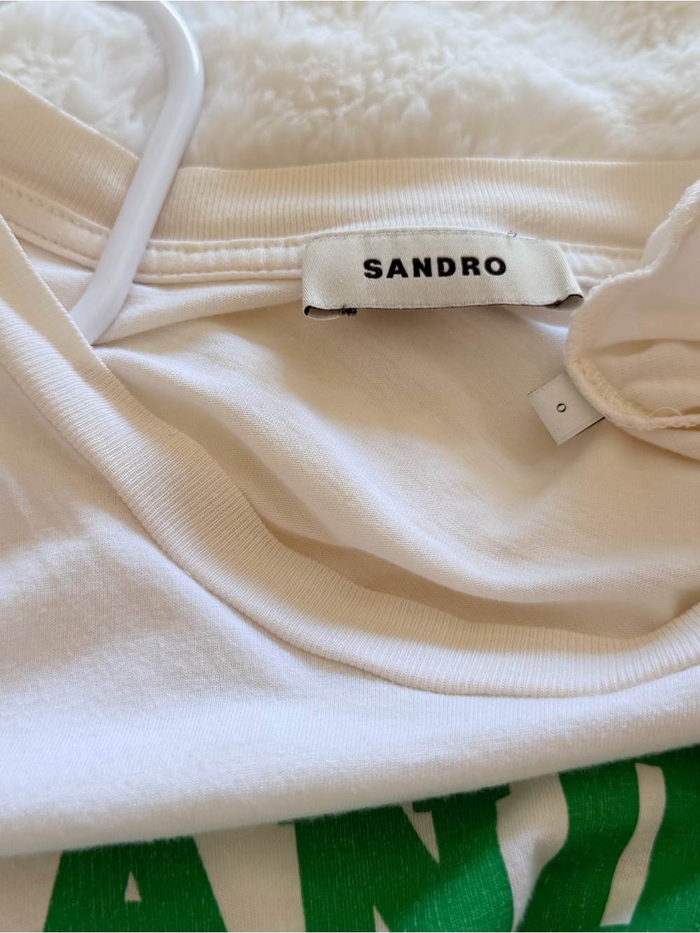 Sandro Cream Short Sleeve Tee with Green & Blue 1984 Graphic - Picture 14 of 15